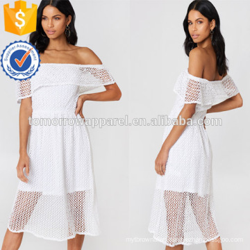 Off Shoulder Short Sleeve White Lace Layered Midi Summer Dress Manufacture Wholesale Fashion Women Apparel (TA0240D)